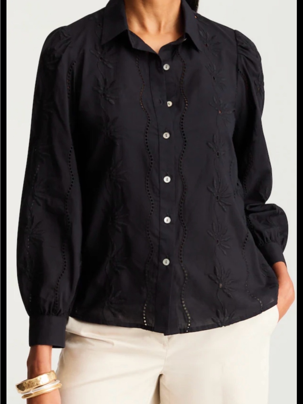 J Jill Eyelet Embroidered Long-Sleeve Blouse